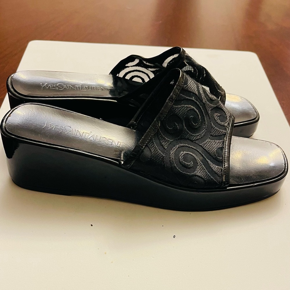 Yves Saint Laurent Black Embroidered Slide Sandals